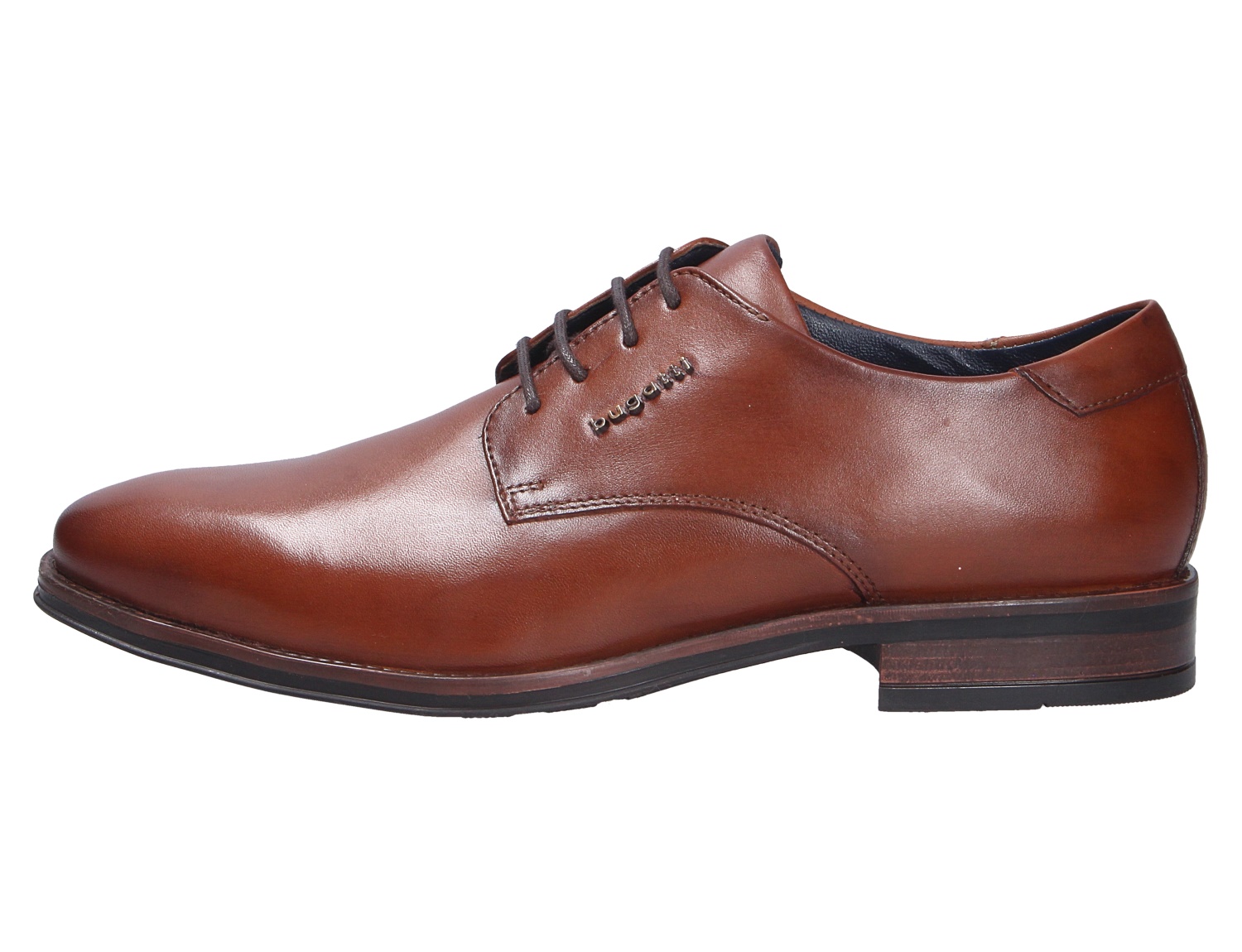 bugatti Herren Schnürschuhe in Braun aus glattem Leder, elegante Business-Schuhe mit Schnürung in der Seitenansicht
