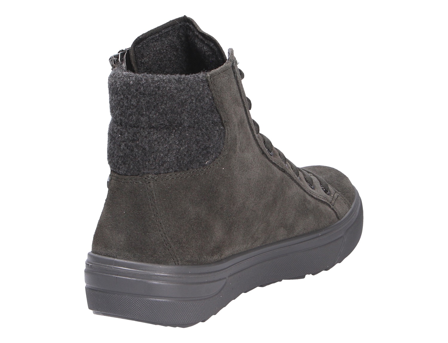 Legero Milena Damen-Sneaker in Schwarz aus Veloursleder, Rückansicht mit hohem Schaft und Schnürung