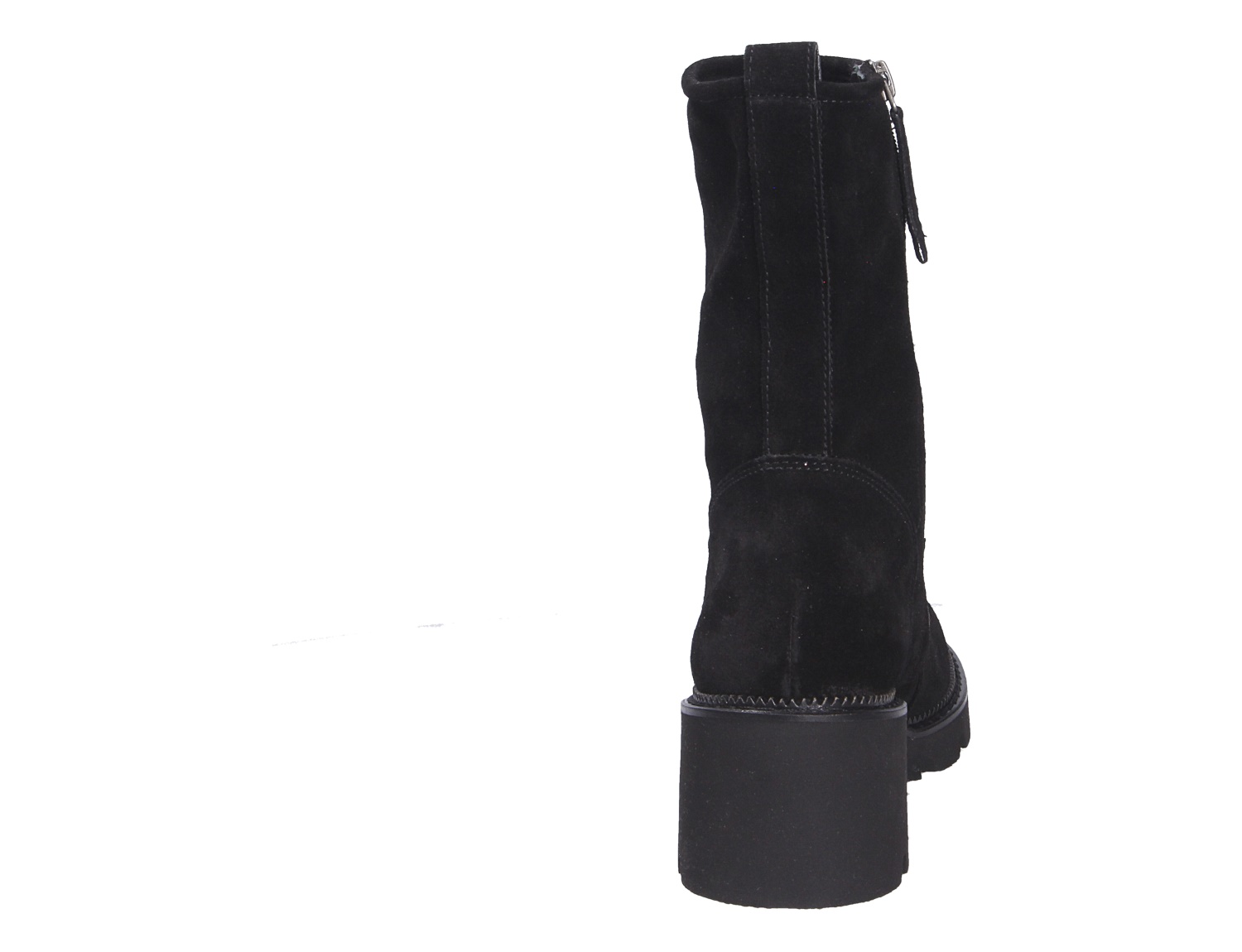 Rückansicht der schwarzen Paul Green Damen Stiefel aus Veloursleder mit Reißverschluss und markantem Blockabsatz
