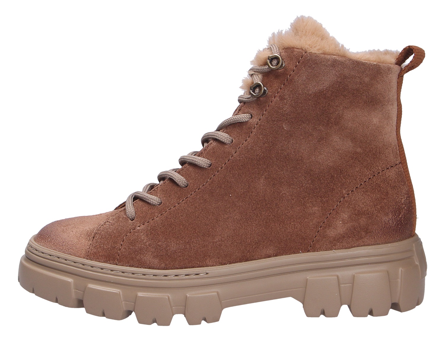 Paul Green Damen Stiefel in Braun aus Veloursleder, knöchelhoch mit Schnürung, weichem Warmfutter und robuster Profilsohle