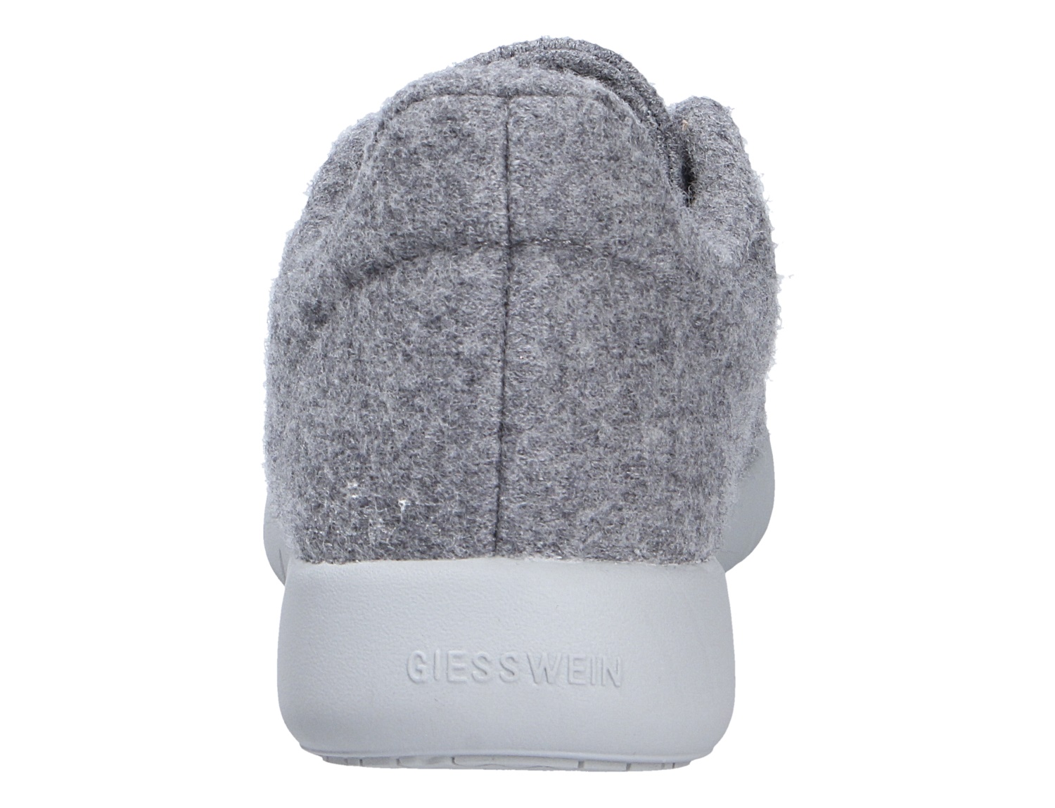 Rückansicht des Giesswein MERINO RUNNERS WOMEN Damen-Sneakers aus grauer Merinowolle mit weißer Sohle