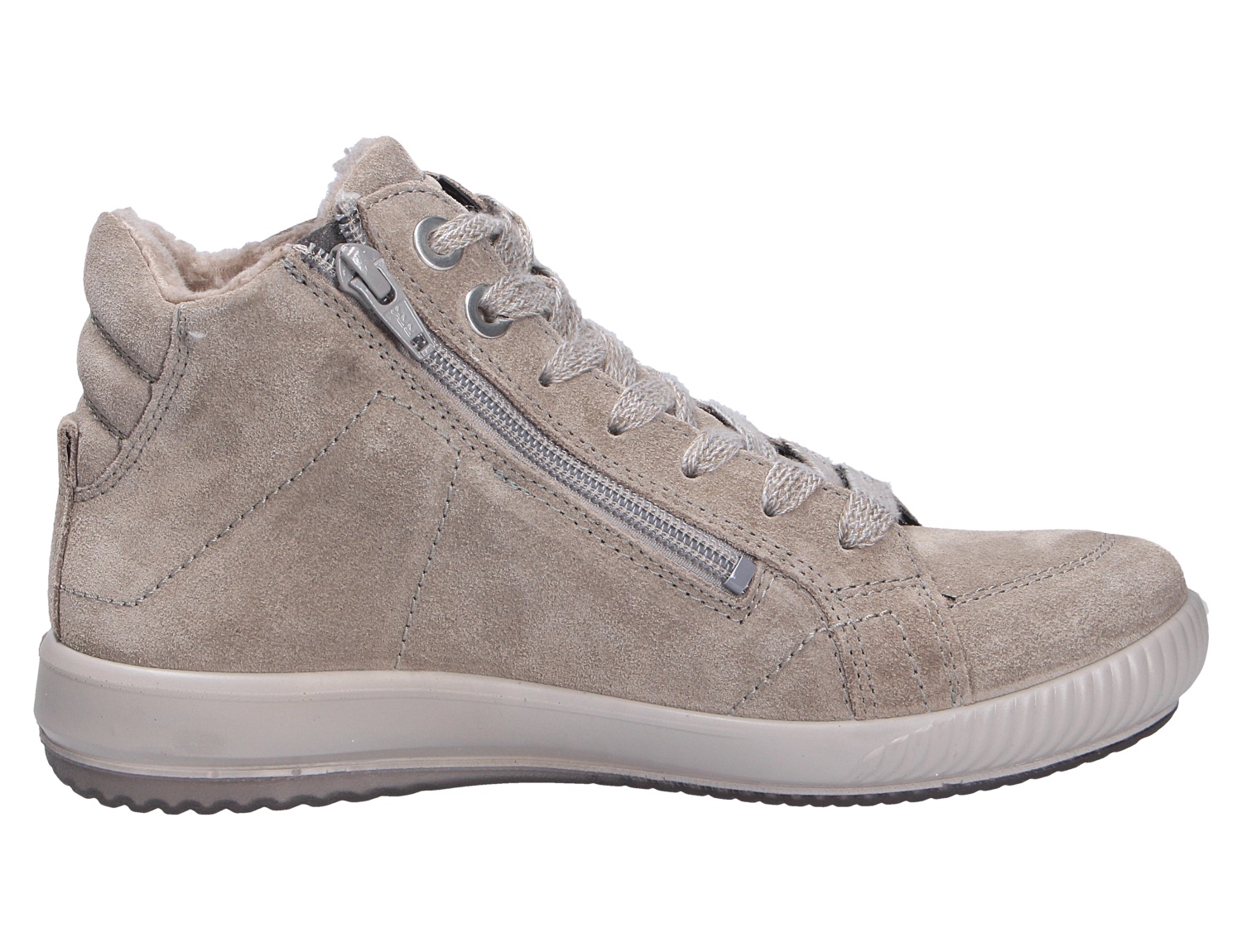 Legero TANARO 5.0, beiger Mid-Sneaker aus Veloursleder mit Schnürung, seitlichem Reißverschluss und warmer Innenfütterung