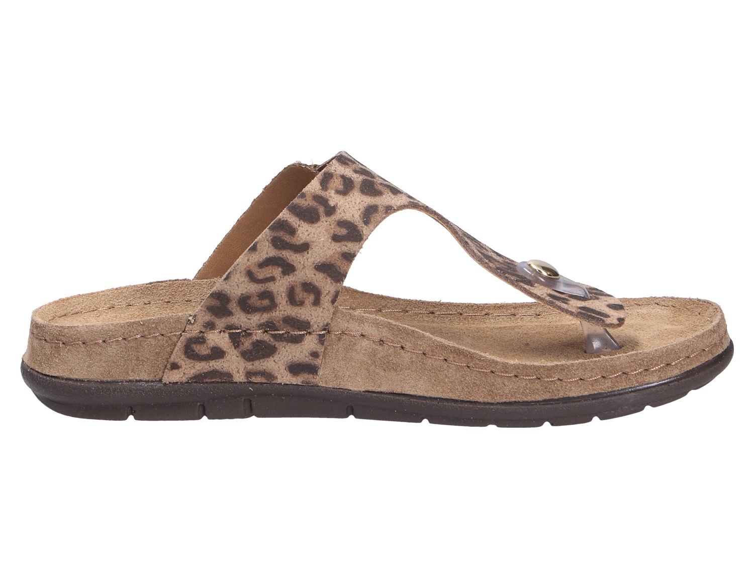 Rohde Trovo Zehentrenner-Pantolette für Damen in Beige mit Leopardenmuster, seitliche Produktansicht
