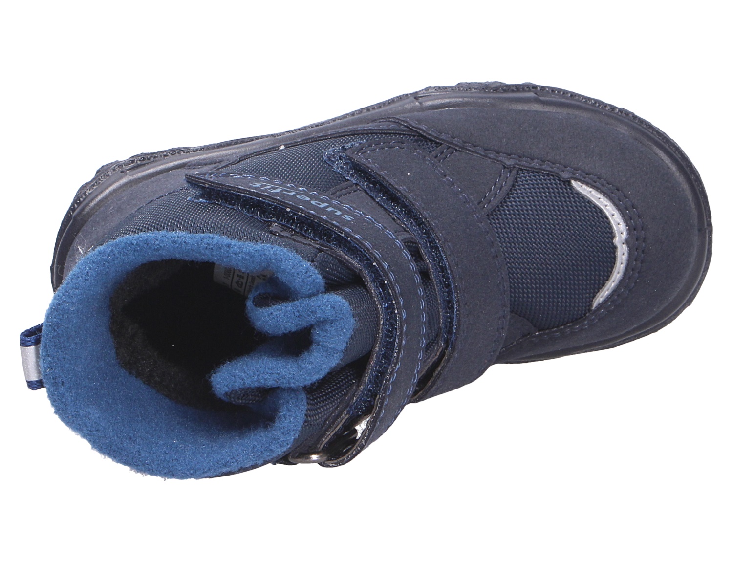Superfit HUSKY1 Kinder-Winterstiefel in Dunkelblau mit warmem Futter, Klettverschluss und robuster Sohle, Ansicht von oben