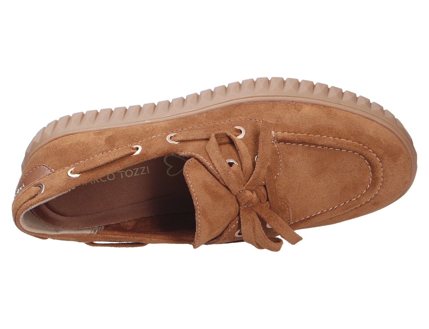 Marco Tozzi Damen Schnürschuhe in Braun aus Veloursoptik mit Schnürung und markanter Profilsohle, Draufsicht