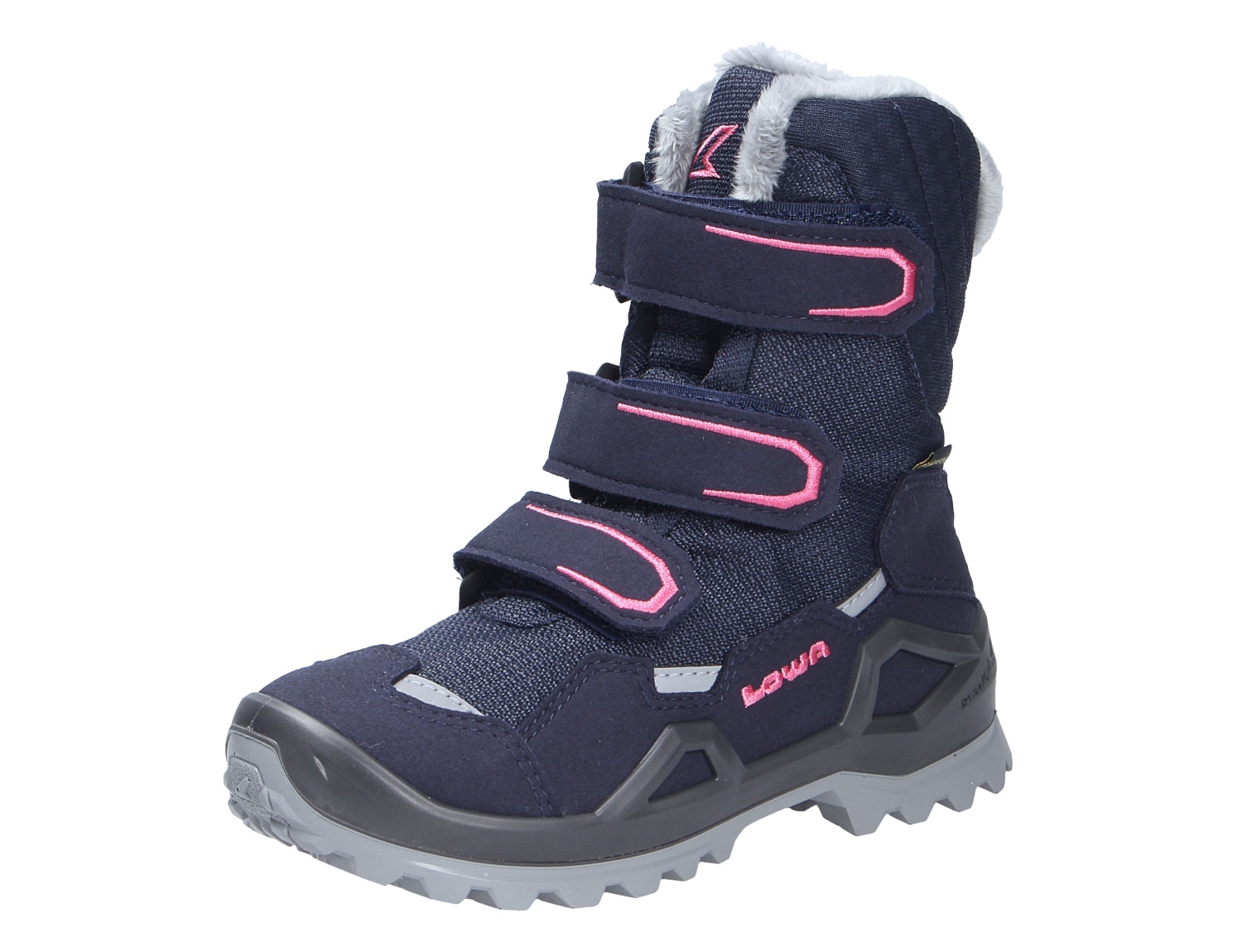Lowa MILO EVO GTX HI JR Kinder-Winterstiefel in Blau mit drei Klettverschlüssen, warmem Futter und robuster Profilsohle