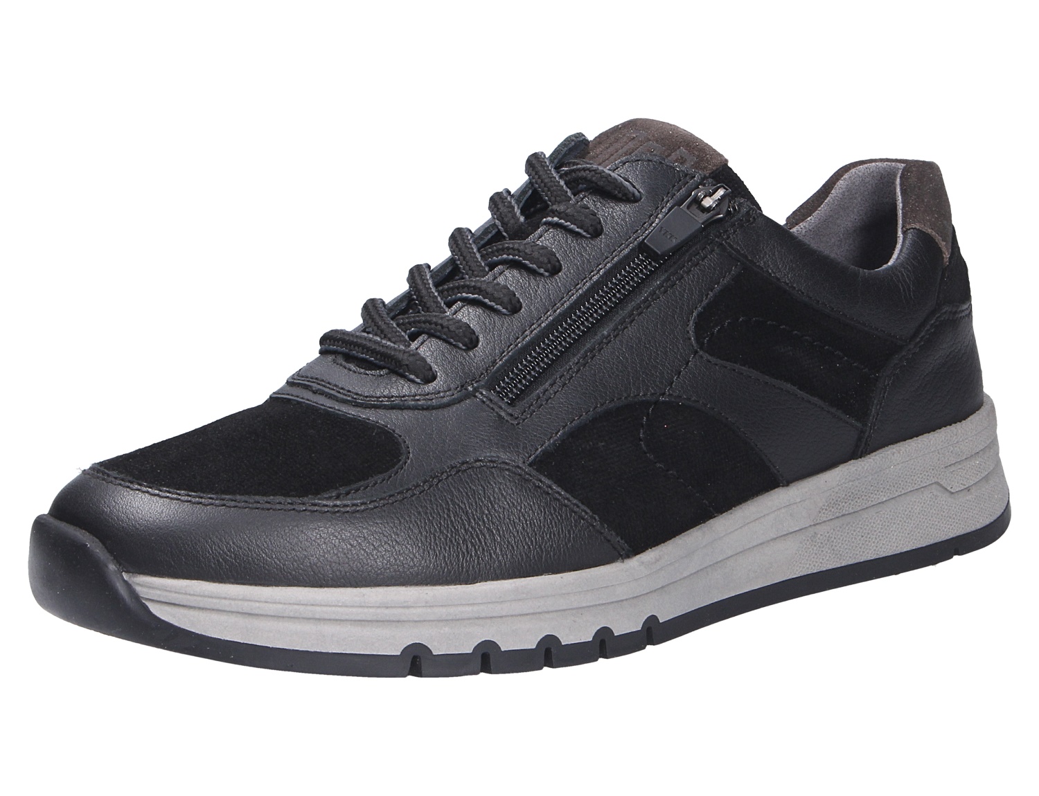 Waldläufer H-Anton Herren-Sneaker in Schwarz, sportlicher Lederschuh mit Reißverschluss, Schnürung und heller Laufsohle