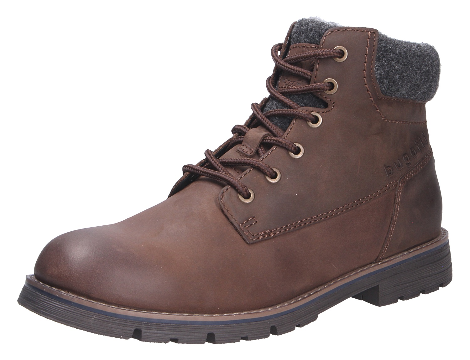bugatti Herren Stiefel in Braun aus Leder mit Schnürung, robuster Profilsohle und grauem, gepolstertem Schaftrand