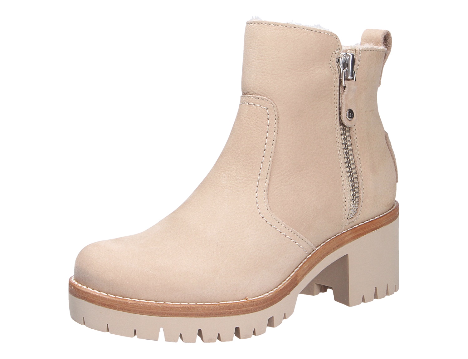 Panama Jack Pauline Damen-Stiefelette in Beige aus Leder mit seitlichem Reißverschluss, warmem Innenfutter und markanter Profilsohle