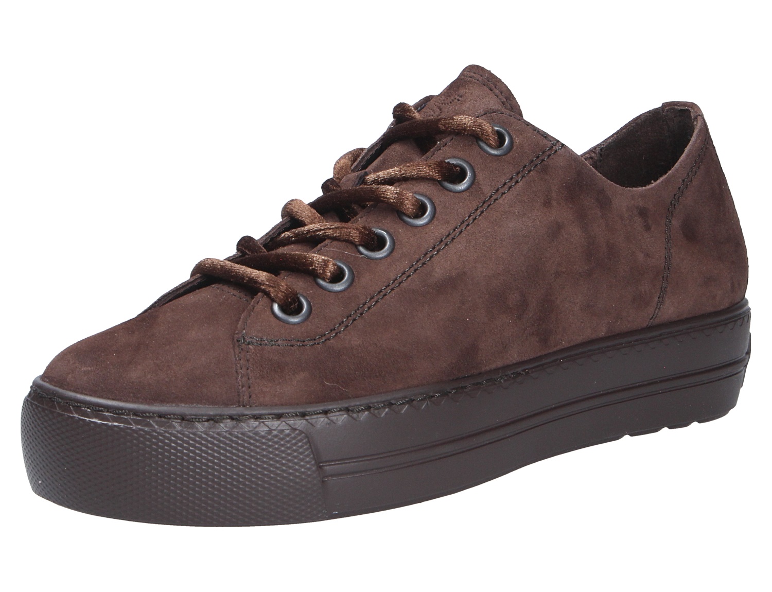 Paul Green Damen Sneaker aus braunem Veloursleder mit Schnürung und dunkler Plateau-Sohle