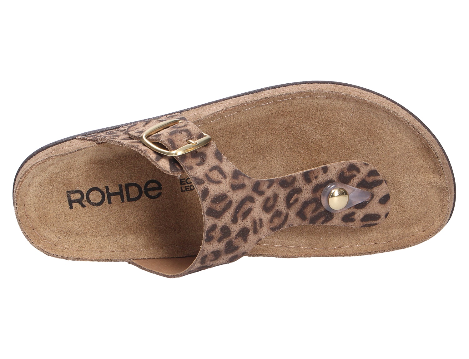 Rohde Trovo Zehentrenner-Pantolette mit anatomischem Fußbett, verstellbarer Schnalle und Leo-Optik in Braun, Ansicht von oben