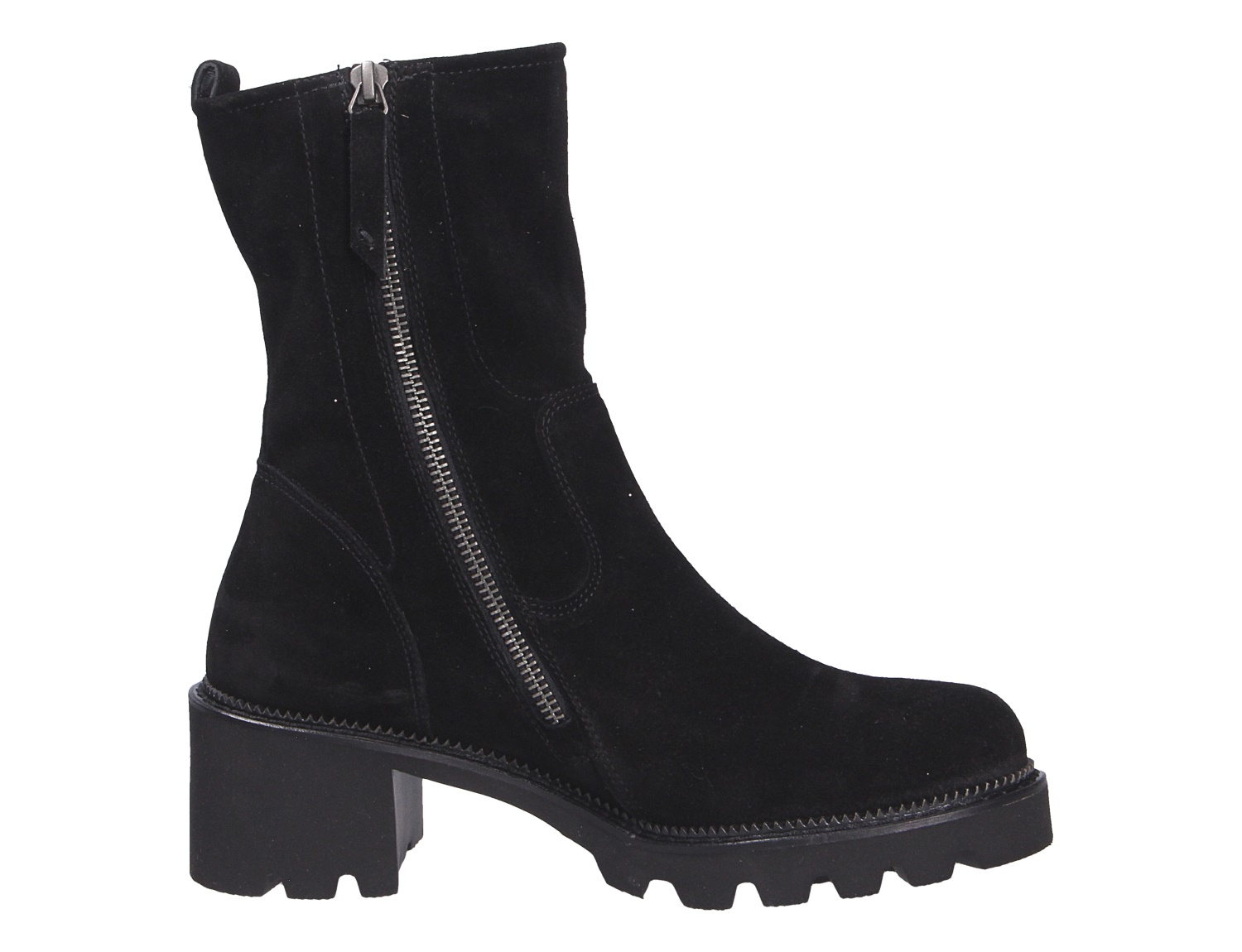 Paul Green Damen Stiefel in Schwarz aus Veloursleder, knöchelhoher Boot mit seitlichem Reißverschluss, Blockabsatz und markanter Profilsohle