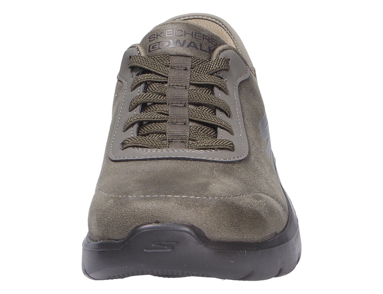Frontalansicht des grauen Skechers Go Walk Flex Sneakers mit Schnürung und sportlicher Laufsohle