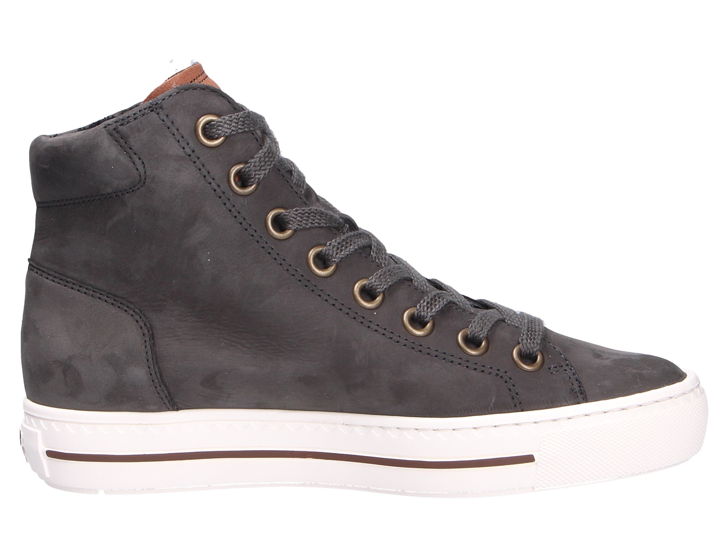 Paul Green Damen Sneaker, sportiver Schnürschuh aus hochwertigem Nubukleder in Dunkelgrau, weich gepolstert mit flacher weißer PU-Sohle