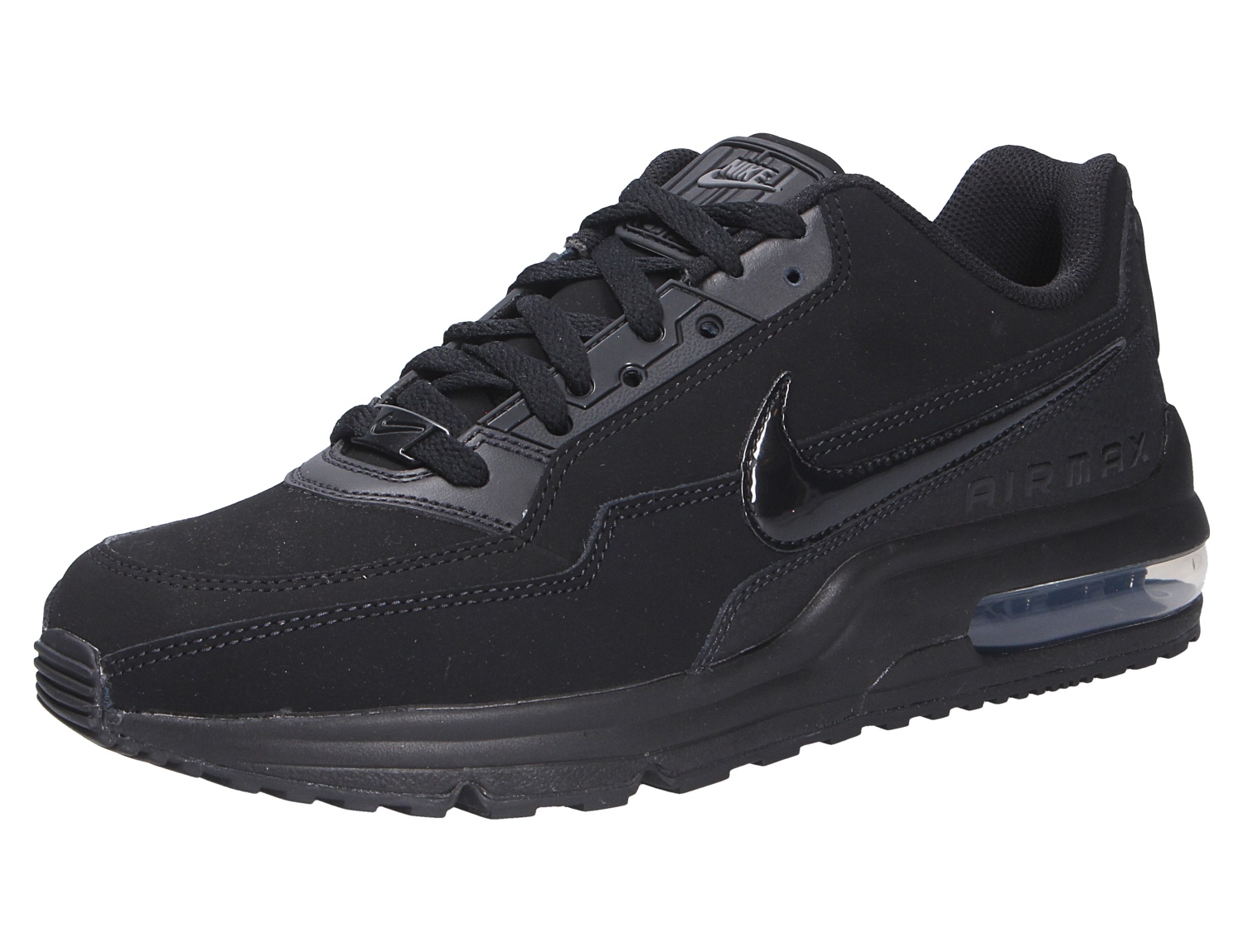 Nike Air Max LTD 3, schwarzer Sneaker aus Leder und Textil mit sichtbarem Air-Element und Nike Swoosh in Seitenansicht