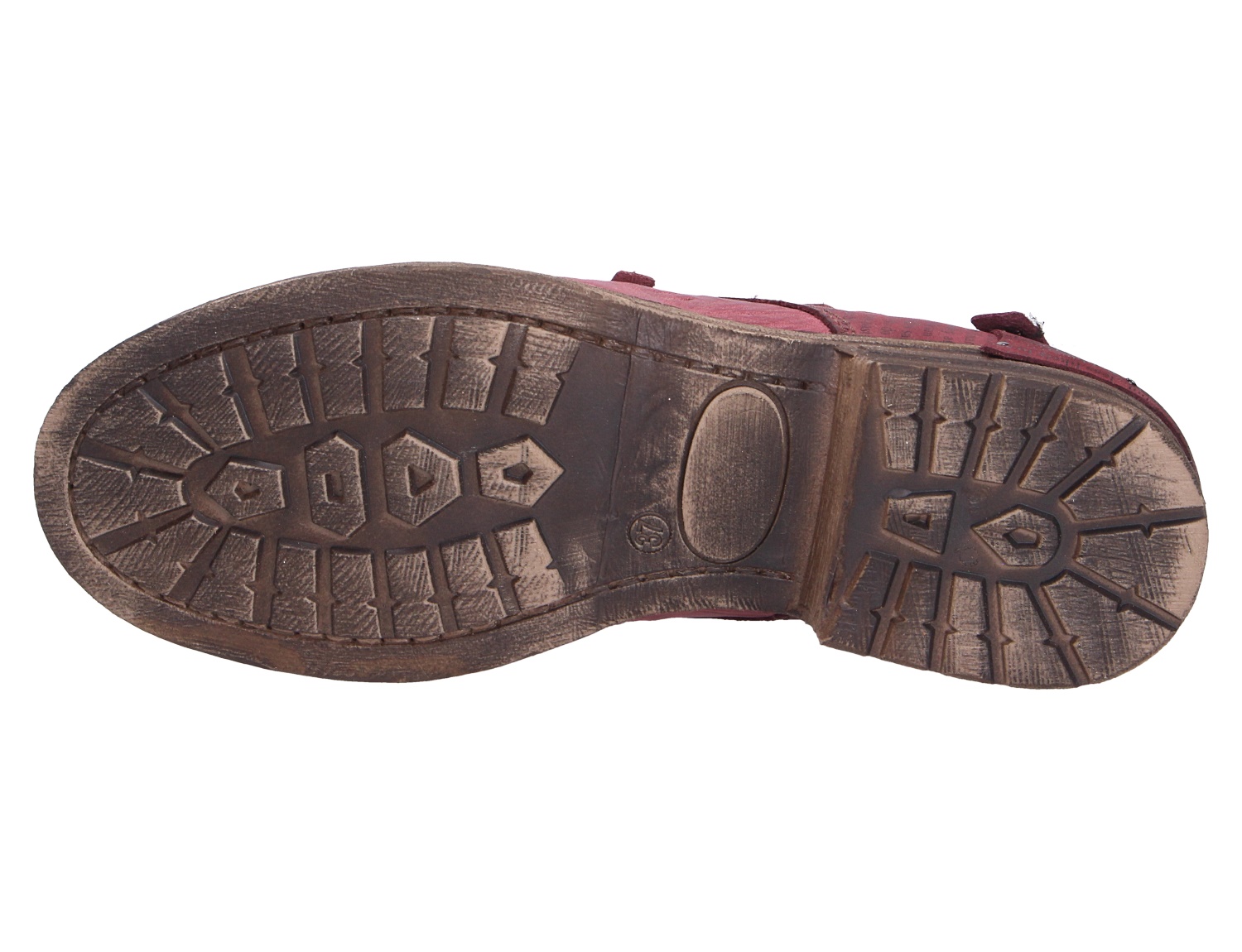 Unteransicht der robusten Schuhsohle des Charme ETNIC mit markantem Profil und stabilem Absatz in Braun