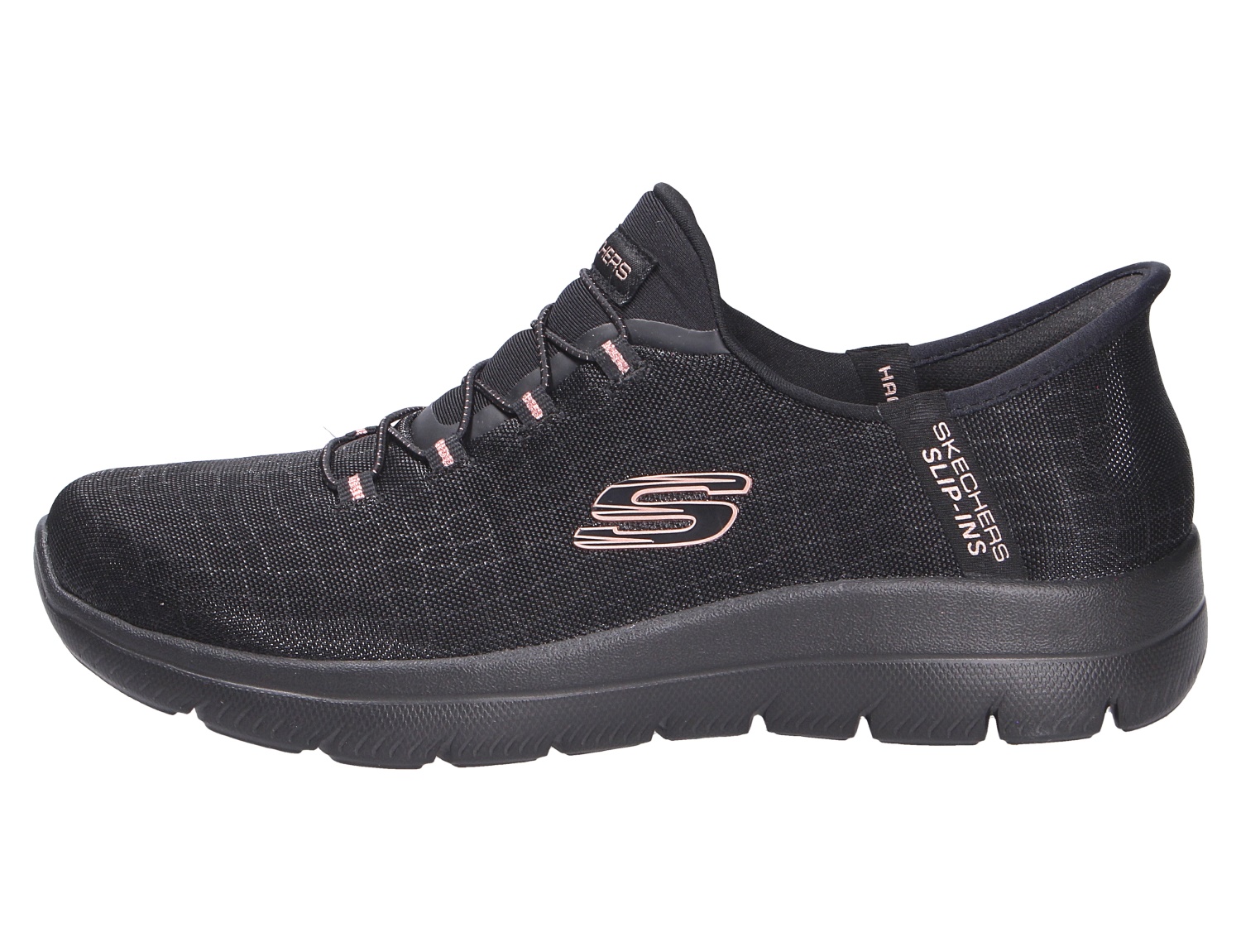 Skechers Summits Slip-ins Sneaker in Schwarz mit Mesh-Obermaterial und dämpfender Laufsohle, Seitenansicht