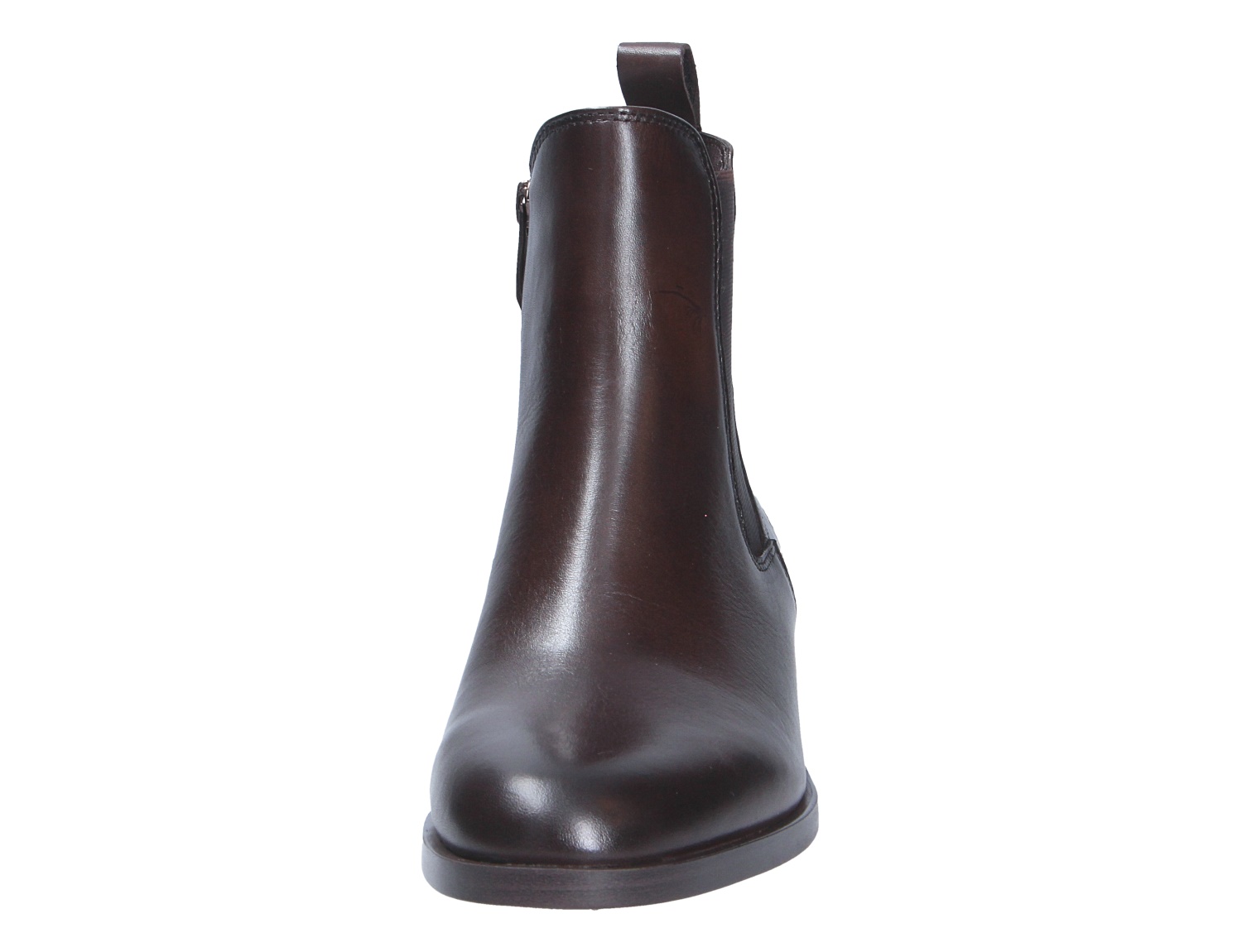 Tamaris Damen Stiefel als dunkelbraune Stiefelette in Frontalansicht mit seitlichem Reißverschluss und glattem Obermaterial