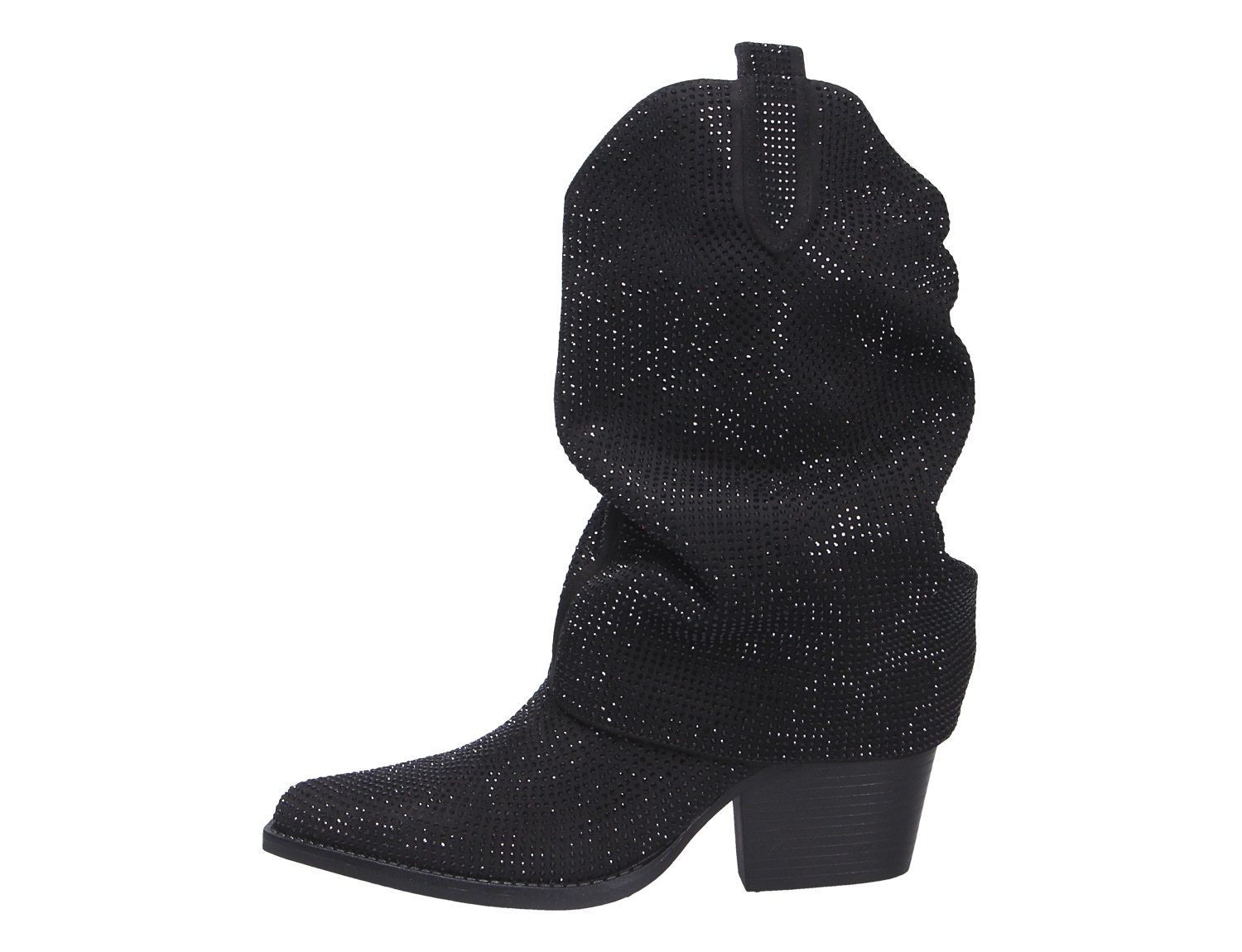 La Strada Damen Stiefel, schwarzer Westernstiefel mit funkelnden Strasssteinen, lockerem Schaft und Blockabsatz