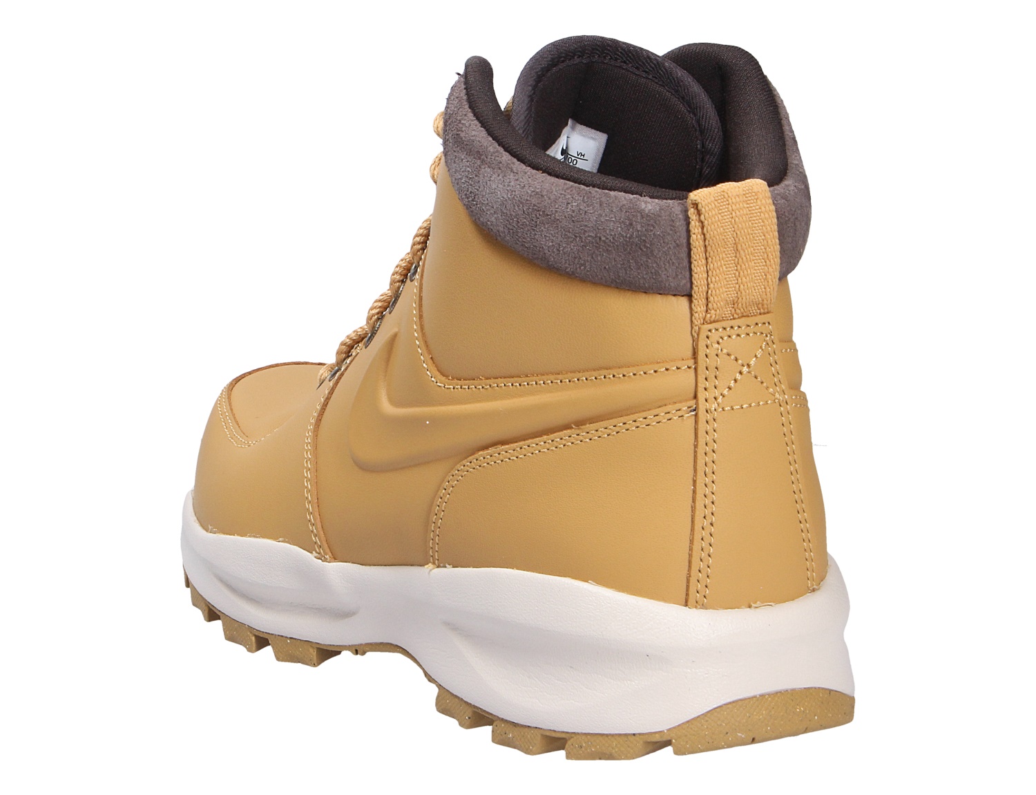 Nike MANOA Herren-Boot in Beige, Rückansicht eines robusten Mid-Cut Schnürboots mit gepolstertem Schaft und griffiger Profilsohle
