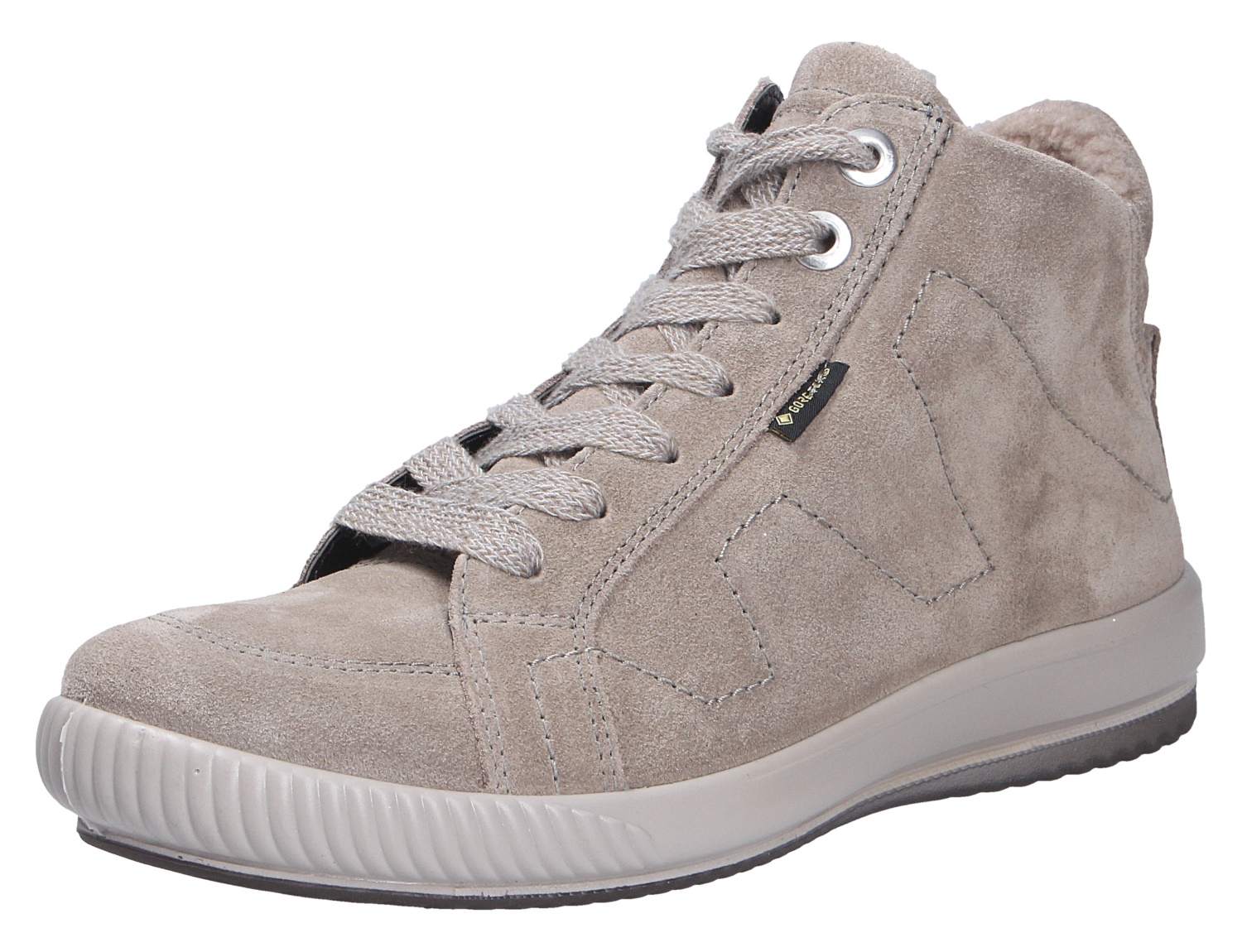 Legero TANARO 5.0 knöchelhoher Damen-Sneaker aus taupefarbenem Veloursleder mit Schnürung und heller Sohle