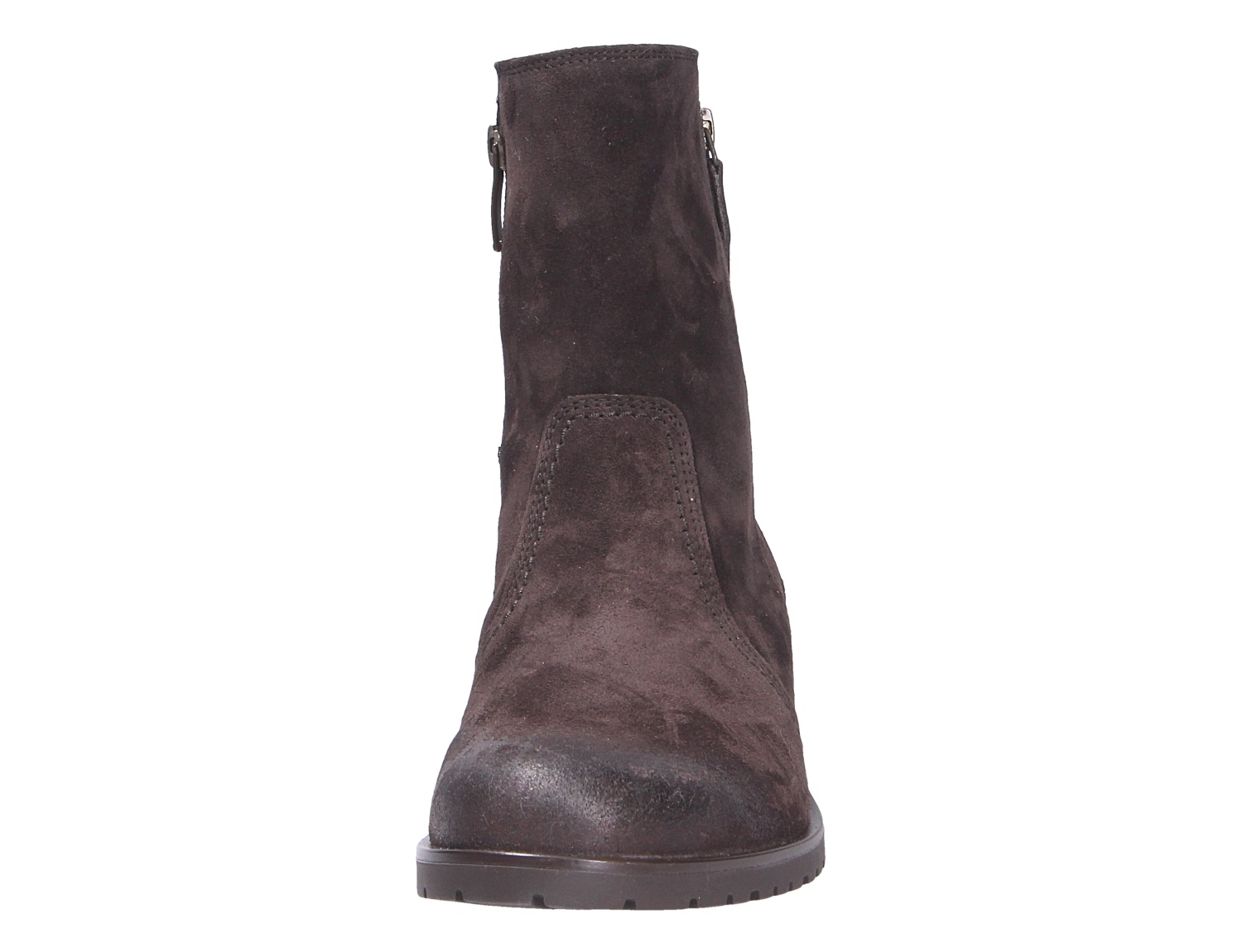 Frontansicht der Paul Green Damen Stiefel aus schwarzem Veloursleder mit schlichter, moderner Form und robuster Sohle