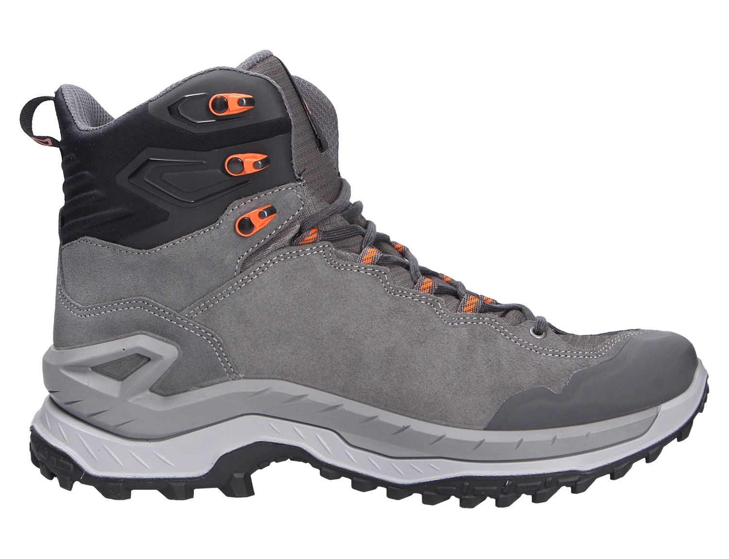 Lowa INNOVO GTX MID Herren-Trekkingstiefel aus grauem Veloursleder mit GTX Wetterschutz, stabiler Sohle und hohem Schaft, seitlich abgebildet