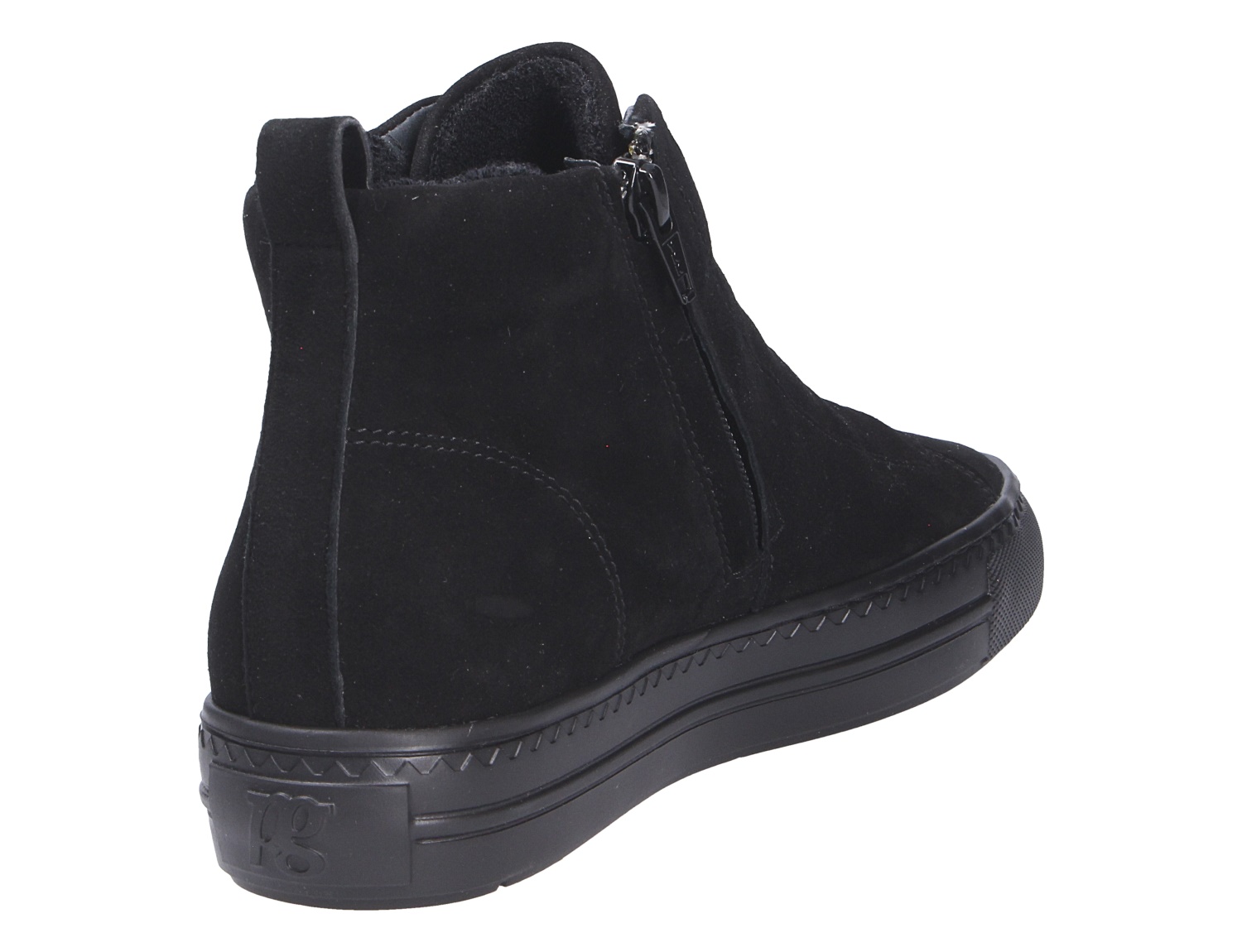 Paul Green Damen Sneaker in Schwarz aus Veloursleder, hoher Sneaker mit seitlichem Reißverschluss und schwarzer Sohle, Rückansicht