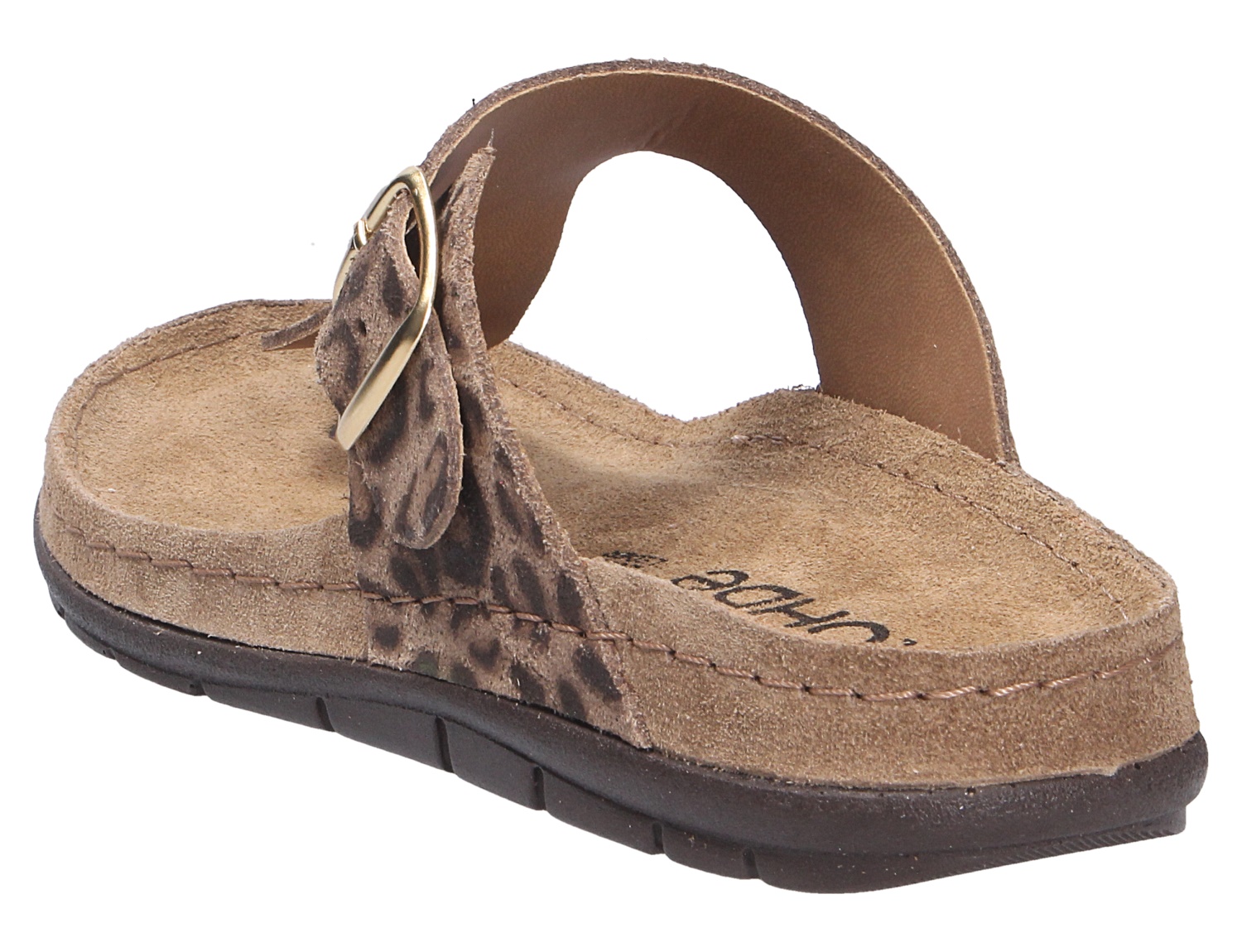 Rohde Trovo Damen-Zehentrenner-Pantolette in Braun mit Animal-Print, verstellbarer Schnalle, weichem Fußbett und dunkler Laufsohle