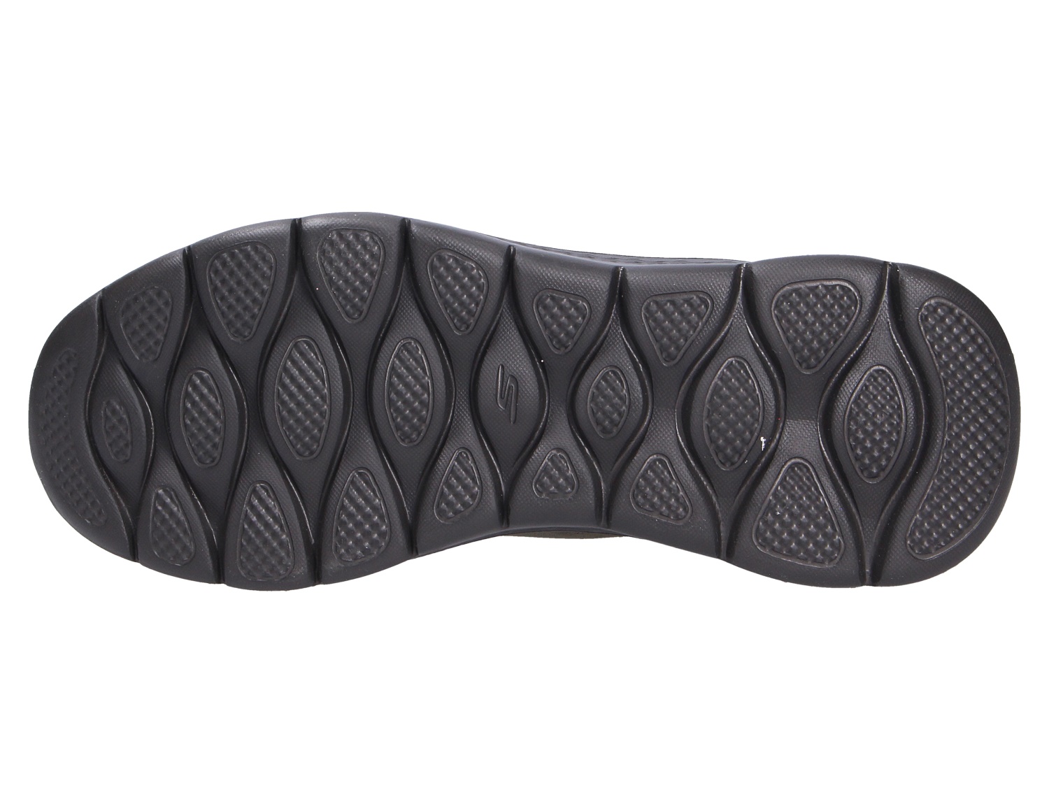 Ansicht der schwarzen Laufsohle des Skechers Go Walk Flex mit flexiblem, griffigem Profil für hohen Gehkomfort