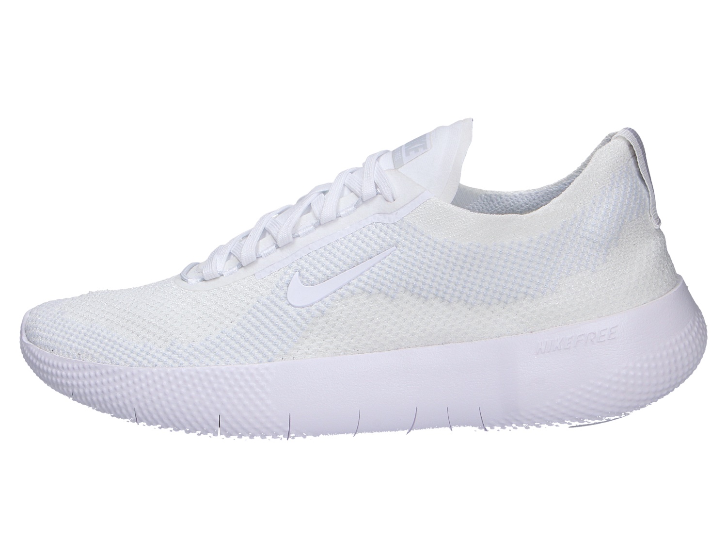 Nike FREE 2025 Laufschuh von der Seite in Weiß mit atmungsaktivem Mesh-Obermaterial und flexibler Free-Sohle