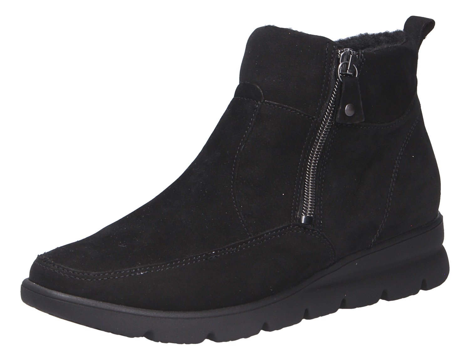 Waldläufer H-Bruni schwarze Damen-Stiefelette aus Veloursleder mit seitlichem Reißverschluss, Warmfutter und profilierter Sohle