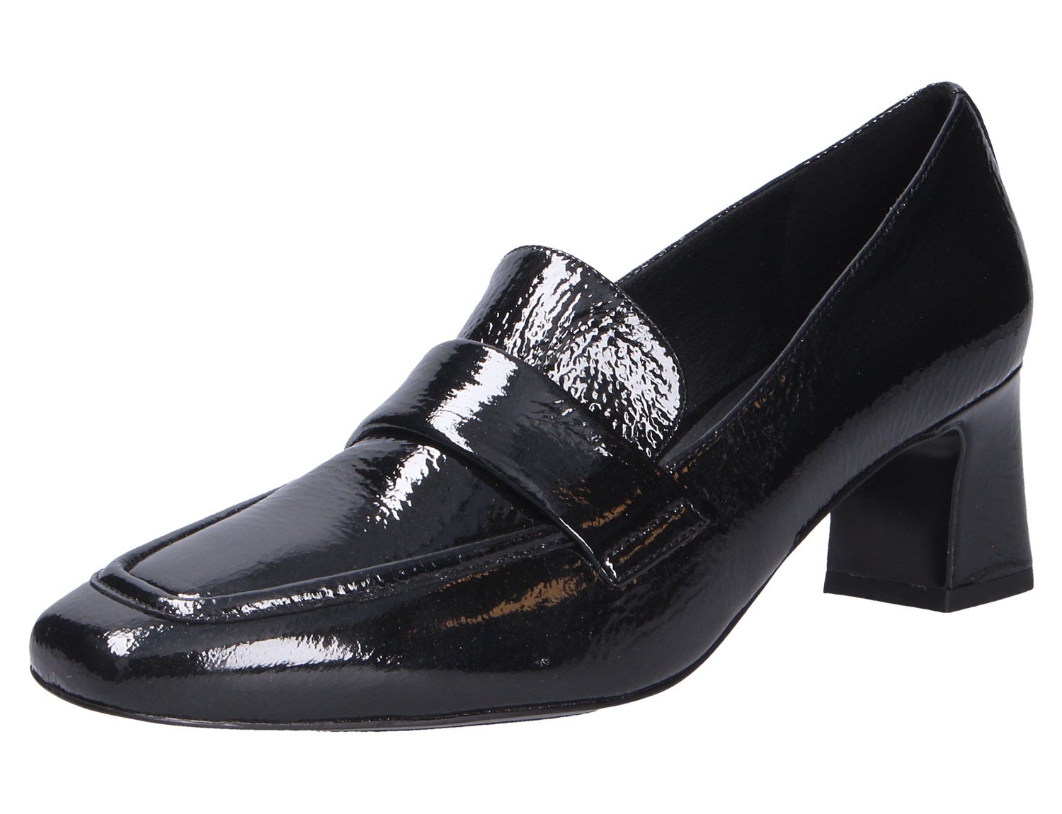 Peter Kaiser Damen Pumps aus schwarzem Lackleder, elegante Loafer-Optik mit eckiger Spitze und Blockabsatz