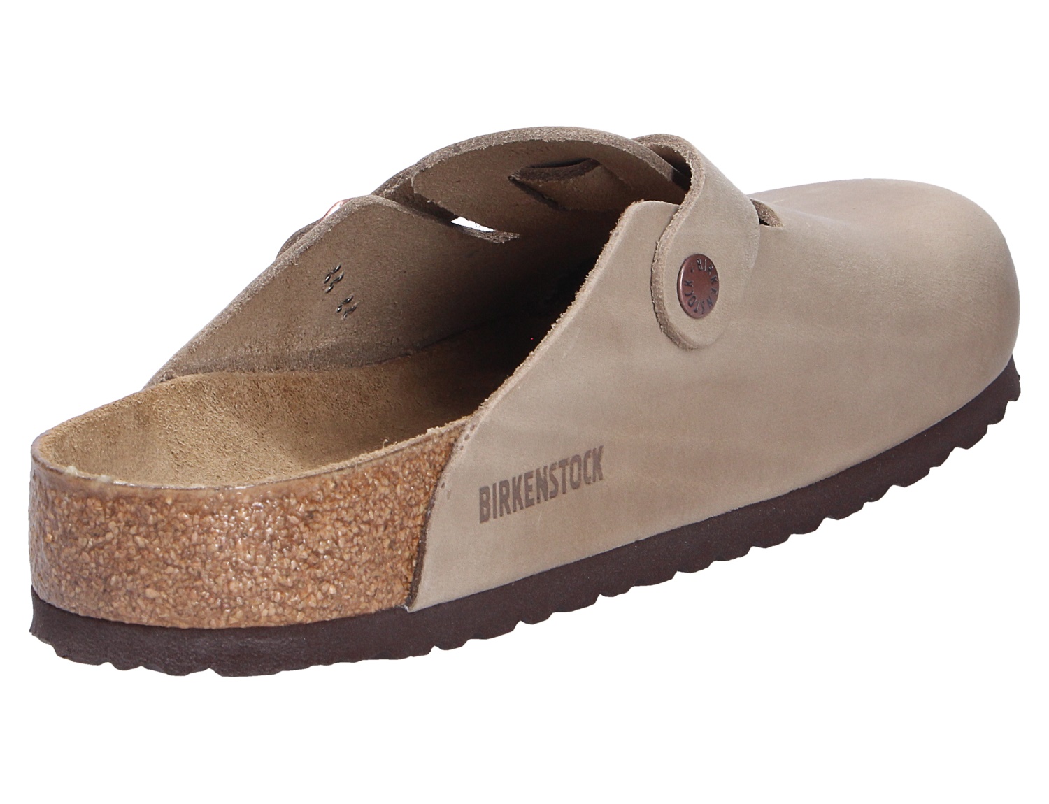 Birkenstock Boston, taupefarbener Clog aus Veloursleder mit verstellbarem Riemen und anatomischer Kork-Latex-Sohle