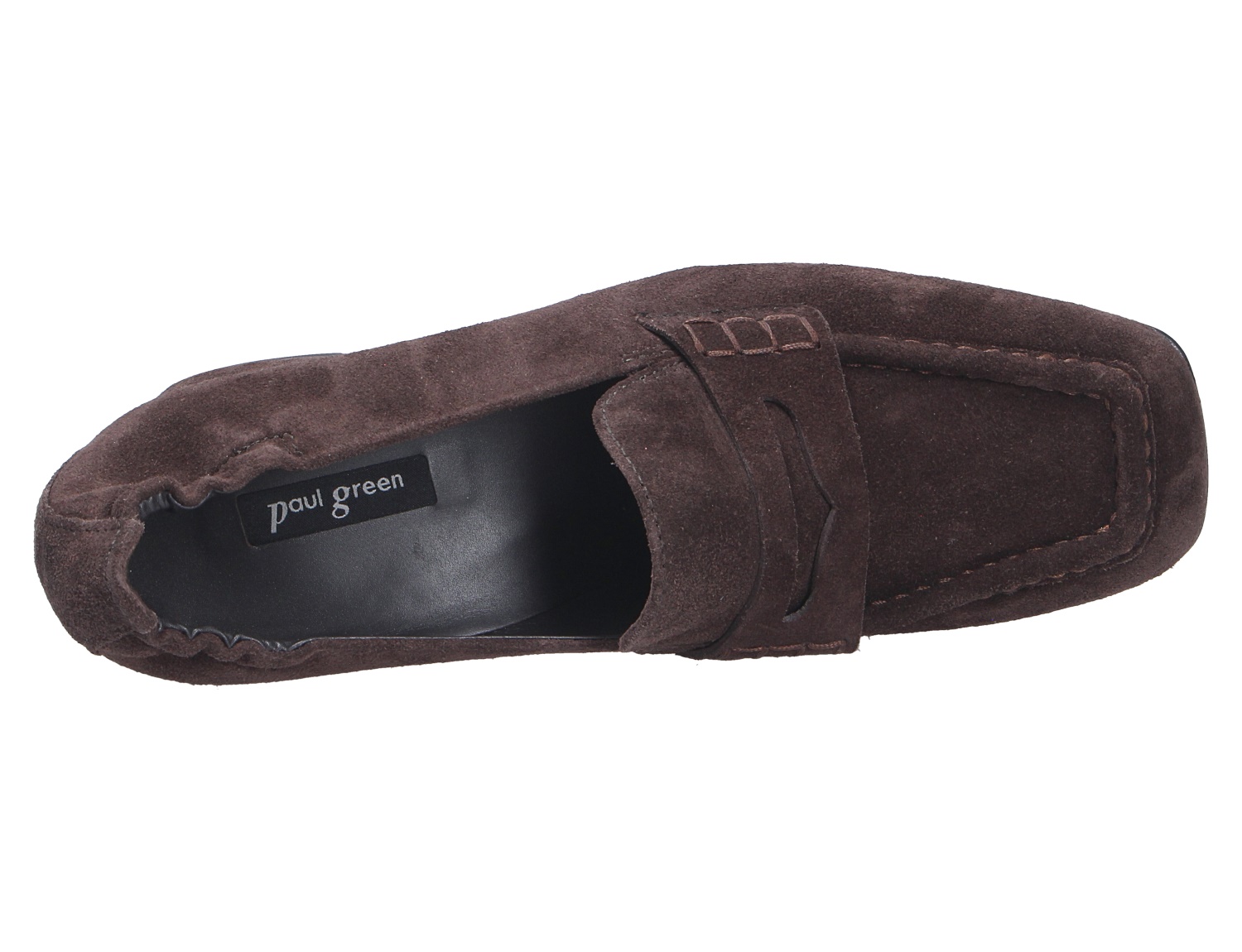 Paul Green Damen Pumps aus braunem Veloursleder mit Mokassin-Naht und Zierspange, Ansicht von oben