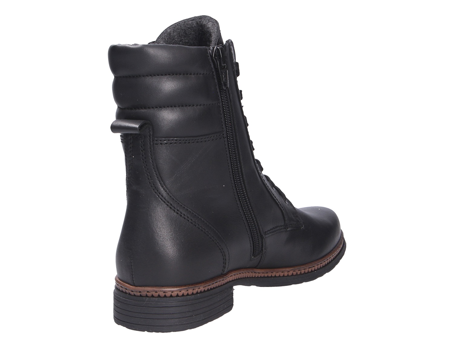 Gabor Damen Stiefel in Schwarz aus Glattleder, Rück- und Seitenansicht mit Reißverschluss und Schnürung