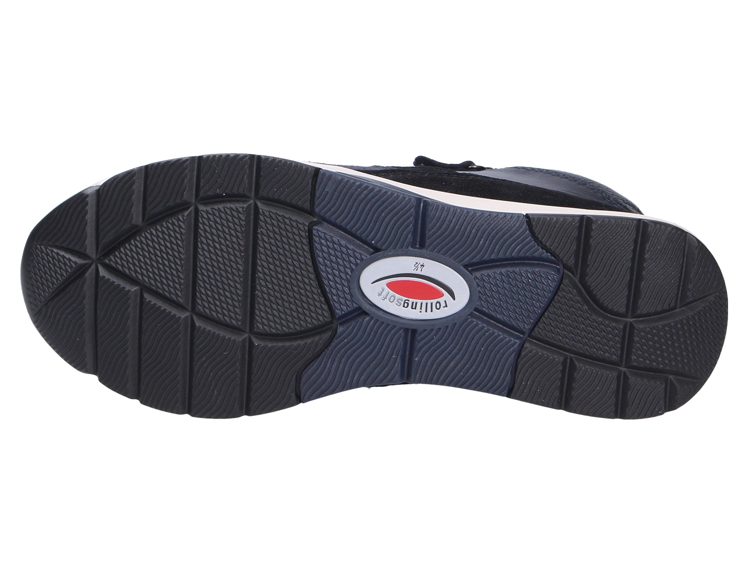Unteransicht der profilierten schwarzen Laufsohle der Gabor Damen Schnürschuhe mit rutschhemmendem Profil