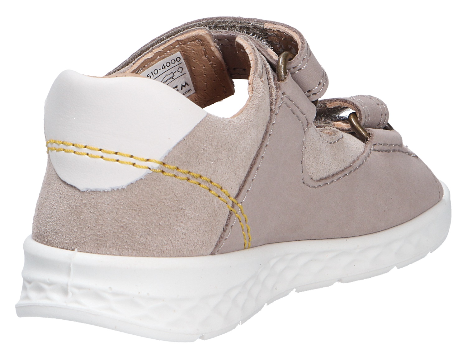 Superfit Lagoon Lauflernschuh in Beige aus Leder und Veloursleder, Rück- und Seitenansicht mit Klettverschluss und weißer Sohle