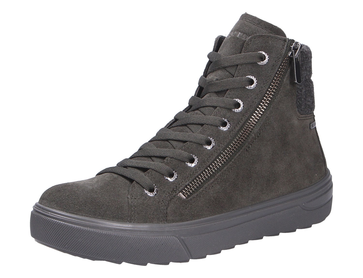 Legero Milena Damen Sneaker-Boot aus Veloursleder in Dunkelgrau, hoher Schnürschuh mit seitlichem Reißverschluss und robuster Sohle