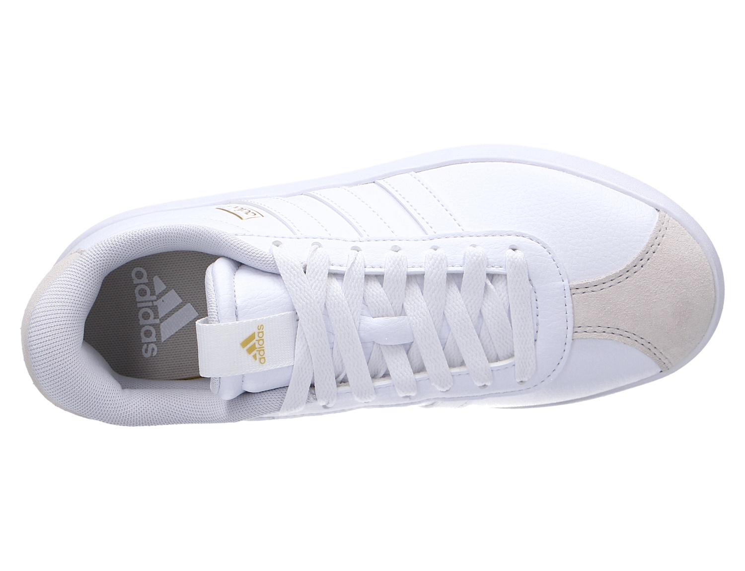 Adidas VL COURT 3.0 Sneaker in Weiß aus der Draufsicht mit Schnürung und 3-Streifen-Design