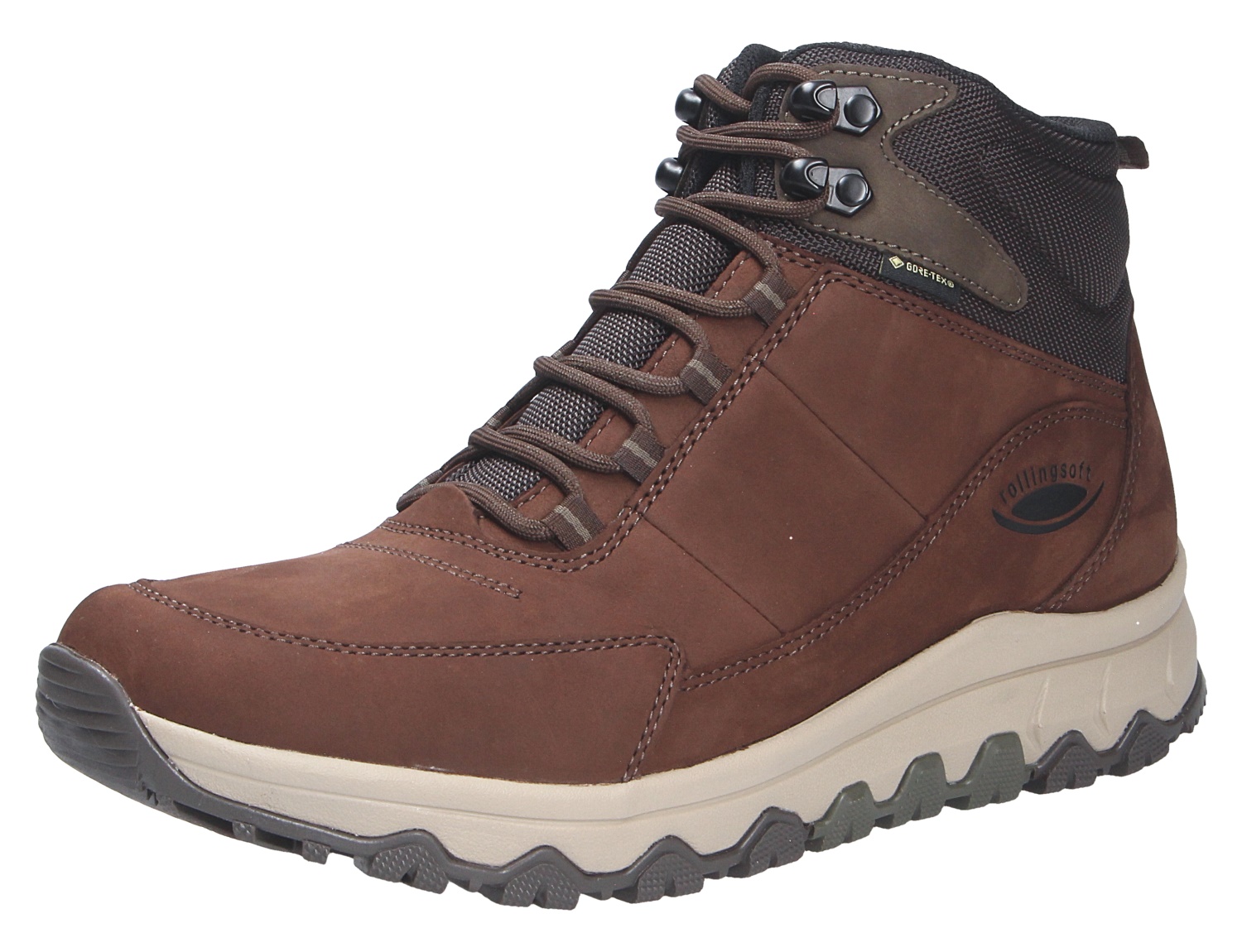 Pius Gabor Herren Stiefel, brauner Schnürstiefel aus Leder mit Gore-Tex, Rollingsoft-Technologie und robuster Profilsohle