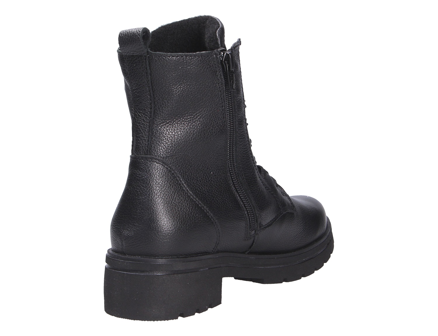 Waldläufer K-Zoe Damen-Stiefelette in Schwarz aus Leder, Rückansicht mit seitlichem Reißverschluss und markanter Profilsohle