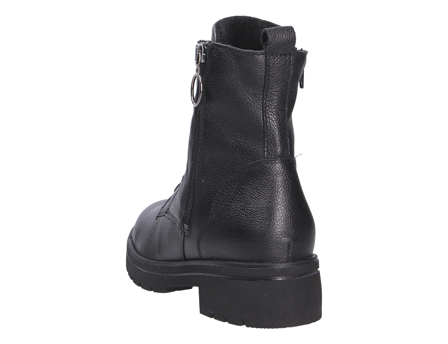 Waldläufer K-Zoe Damen-Stiefel in Schwarz aus Leder, Rückansicht mit seitlichem Reißverschluss und profilierter Sohle