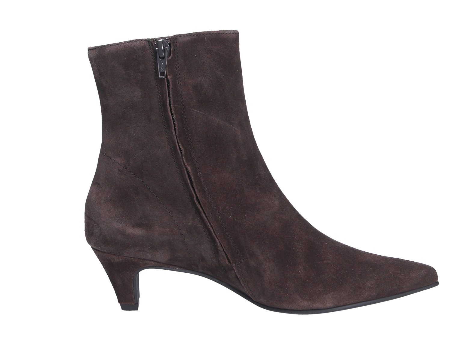 Paul Green Damen Stiefel aus dunkelbraunem Veloursleder, elegante Stiefelette mit seitlichem Reißverschluss und schmalem Absatz