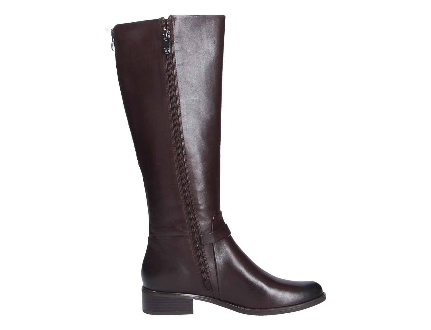 Caprice Damen Stiefel in Braun, kniehoher Lederstiefel mit seitlichem Reißverschluss und kleinem Blockabsatz