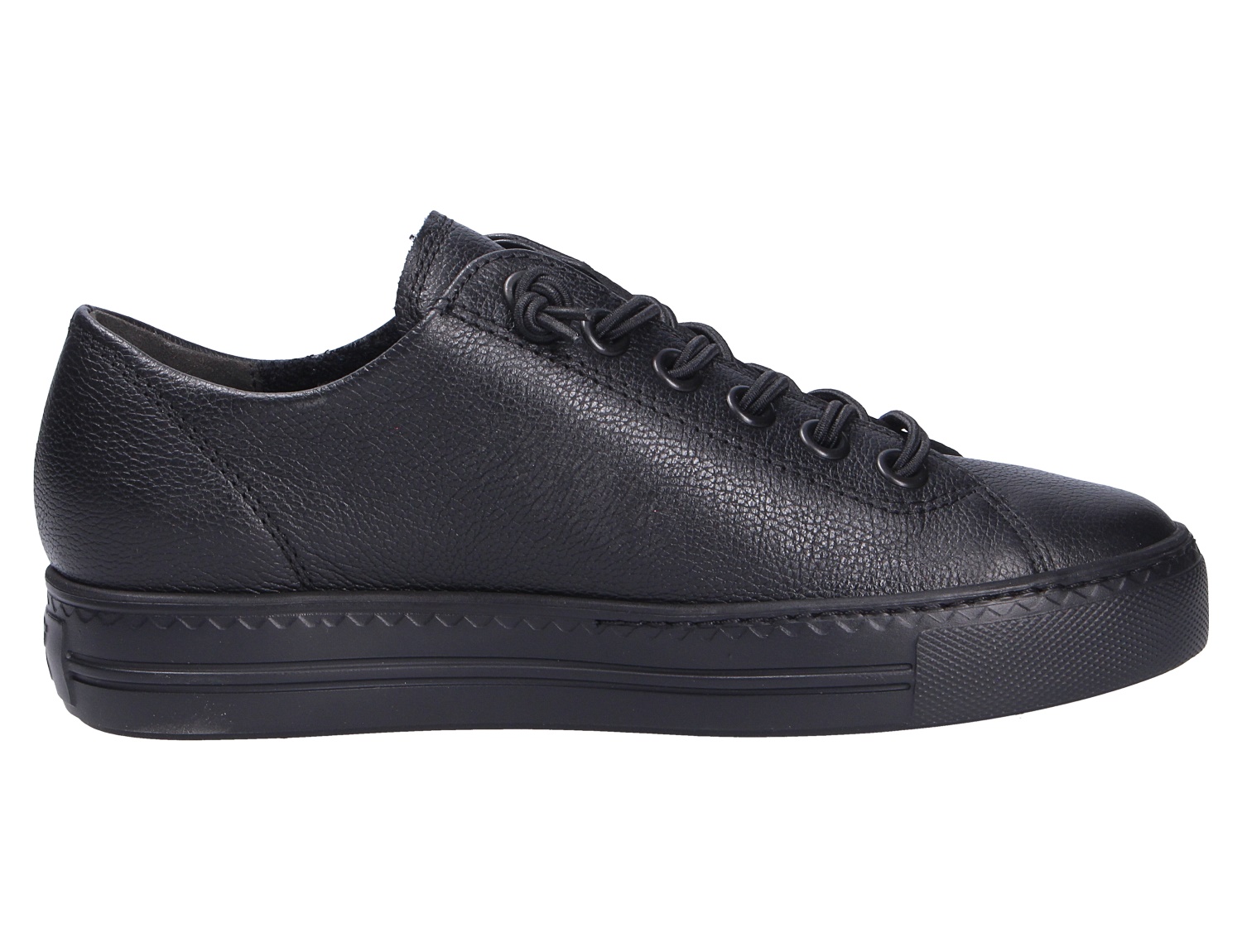 Paul Green Damen Sneaker in Schwarz aus hochwertigem Glattleder, sportiver Schnürschuh mit bequemer Sohle in der Seitenansicht
