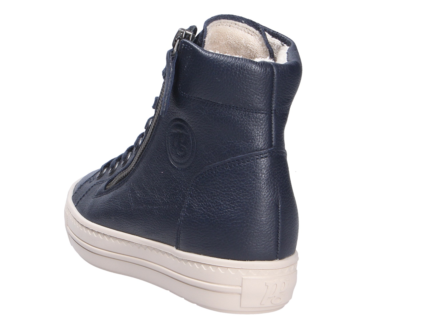 Paul Green Damen Sneaker aus dunkelblauem Leder, hoher Sneaker mit seitlichem Reißverschluss, heller Sohle und weichem Innenfutter