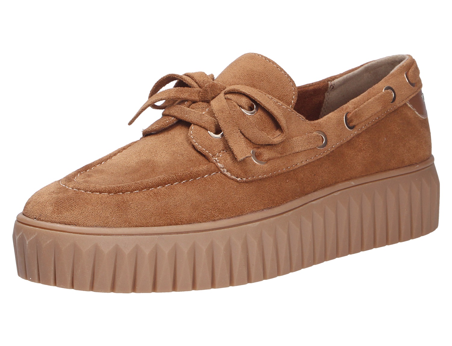 Marco Tozzi Damen Schnürschuhe in Cognac, Veloursleder-Optik mit Schnürung und profilierter Plateau-Sohle