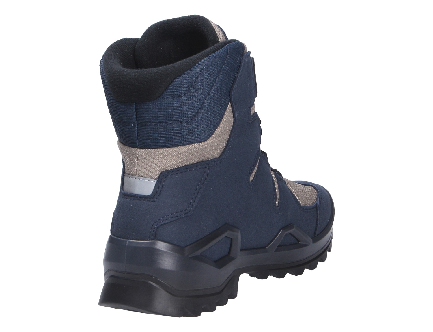Rückansicht des Lowa MILO EVO GTX HI BOA JR, hoher wasserdichter Kinder-Wanderschuh in Navy mit griffiger Sohle