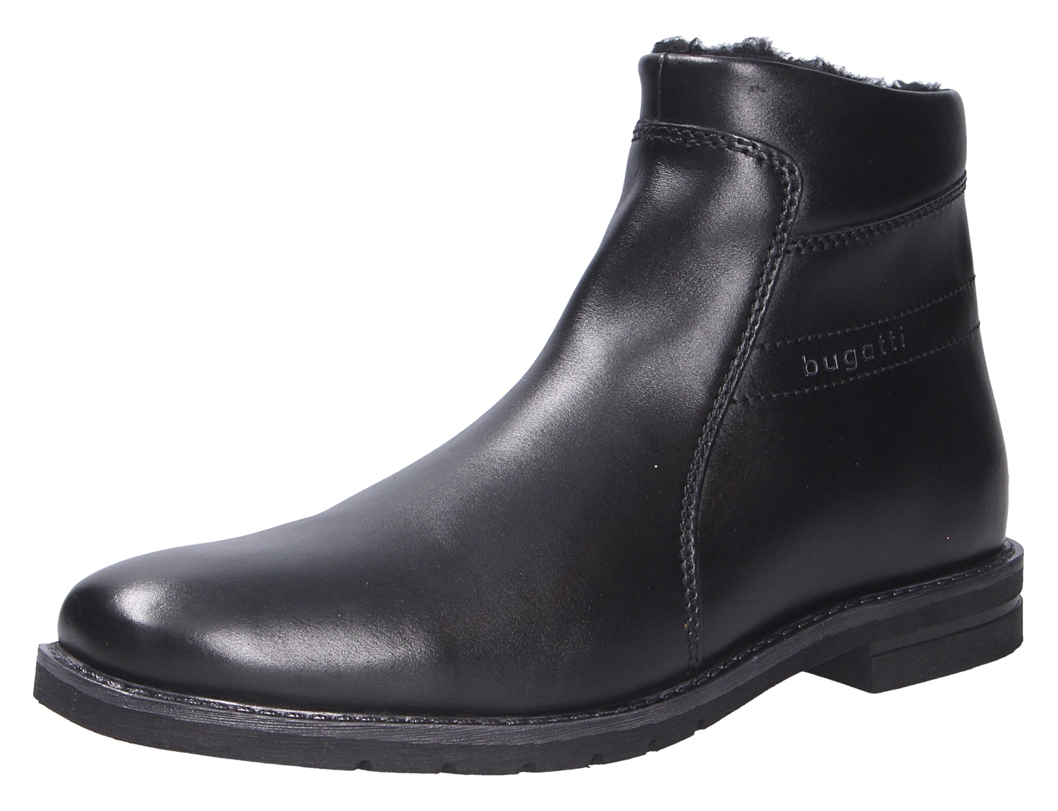 bugatti Herren Stiefel aus schwarzem Glattleder, knöchelhoch mit warmem Innenfutter und seitlichem bugatti Logo